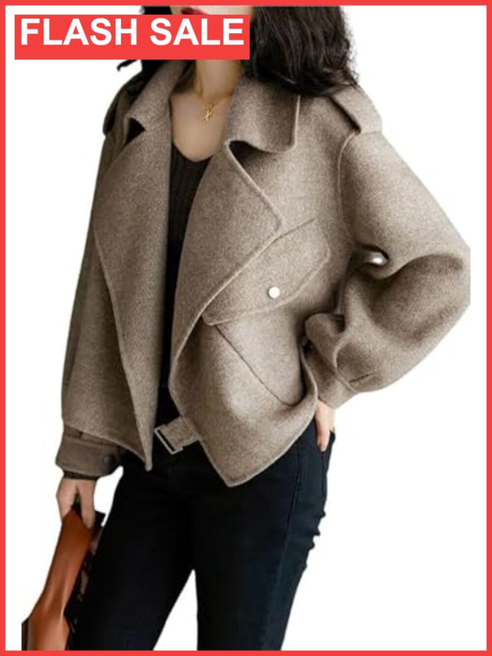 Cropped Wool Blend Blazer Jacket Open Front Short Trench Coat Business Casual